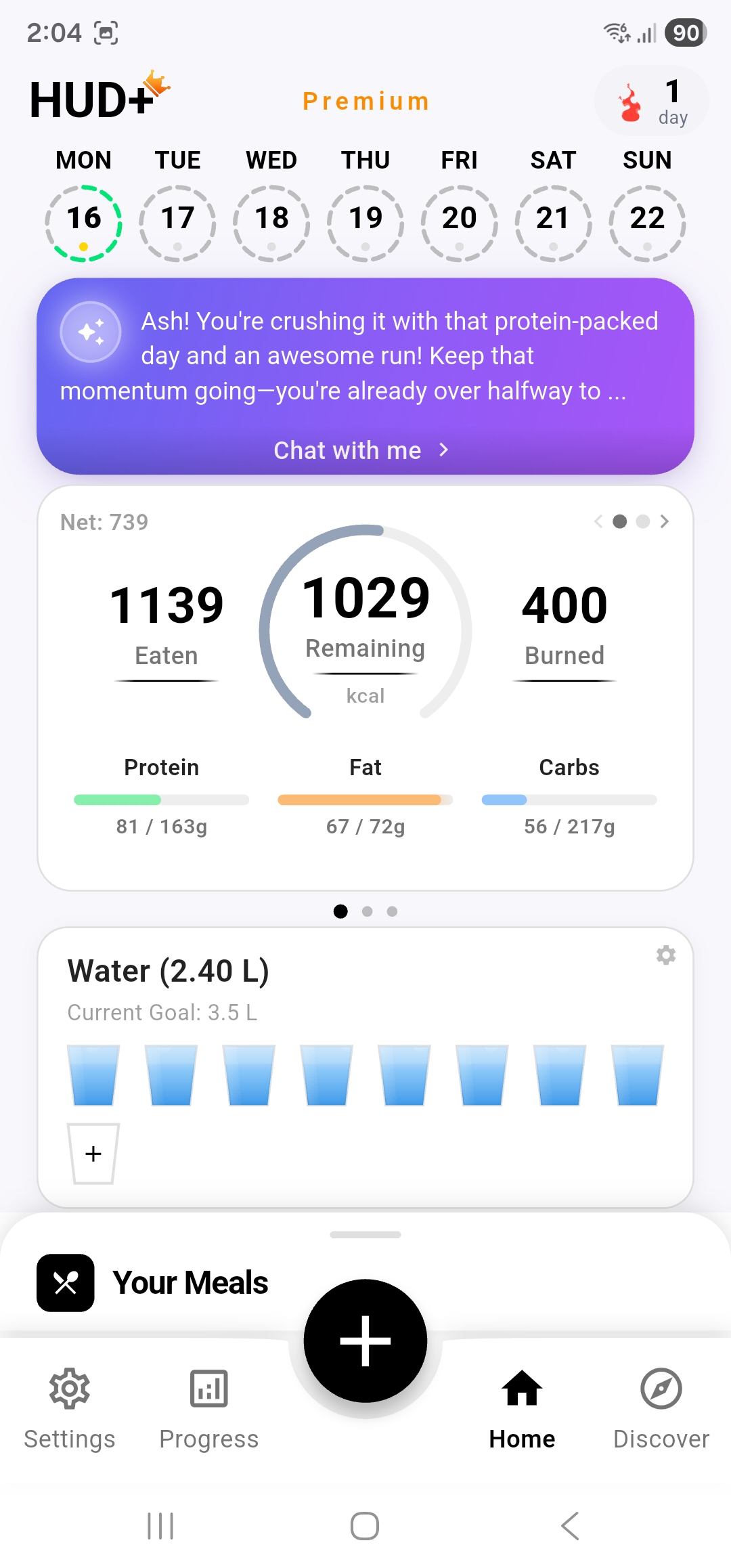 HUD+ calorie dashboard